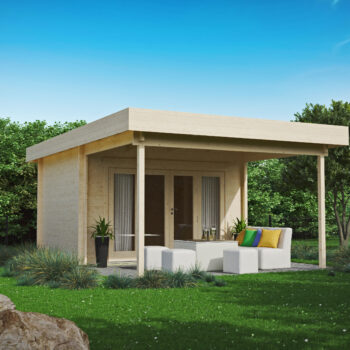 Gartenhausfabrik Gartenlounge Sandra 44 D, Vordach 300 cm, Dicke 44 mm