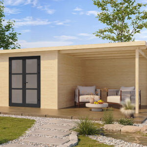 Gartenhausfabrik Fjordholz Gartenhaus Alu Line 28-C Grundfläche 18 m2 Seitendach Dicke 28 mm