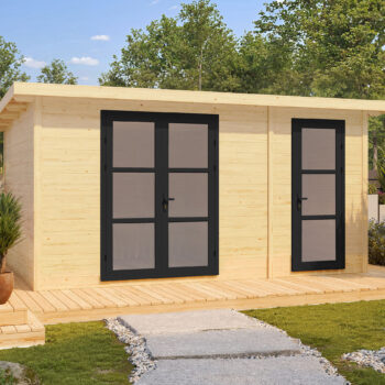 Gartenhausfabrik Alu Line 28F Außenmaße 4,5 m x 3,0 m Grundfläche 13,50 m2 Dicke 28 mm