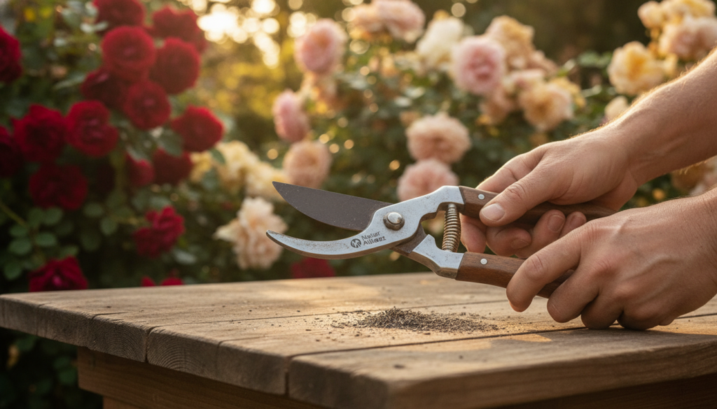 Rosenschere schärfen für den Schnitt alter Rosen Rosenschere schärfen für den Schnitt alter Rosen